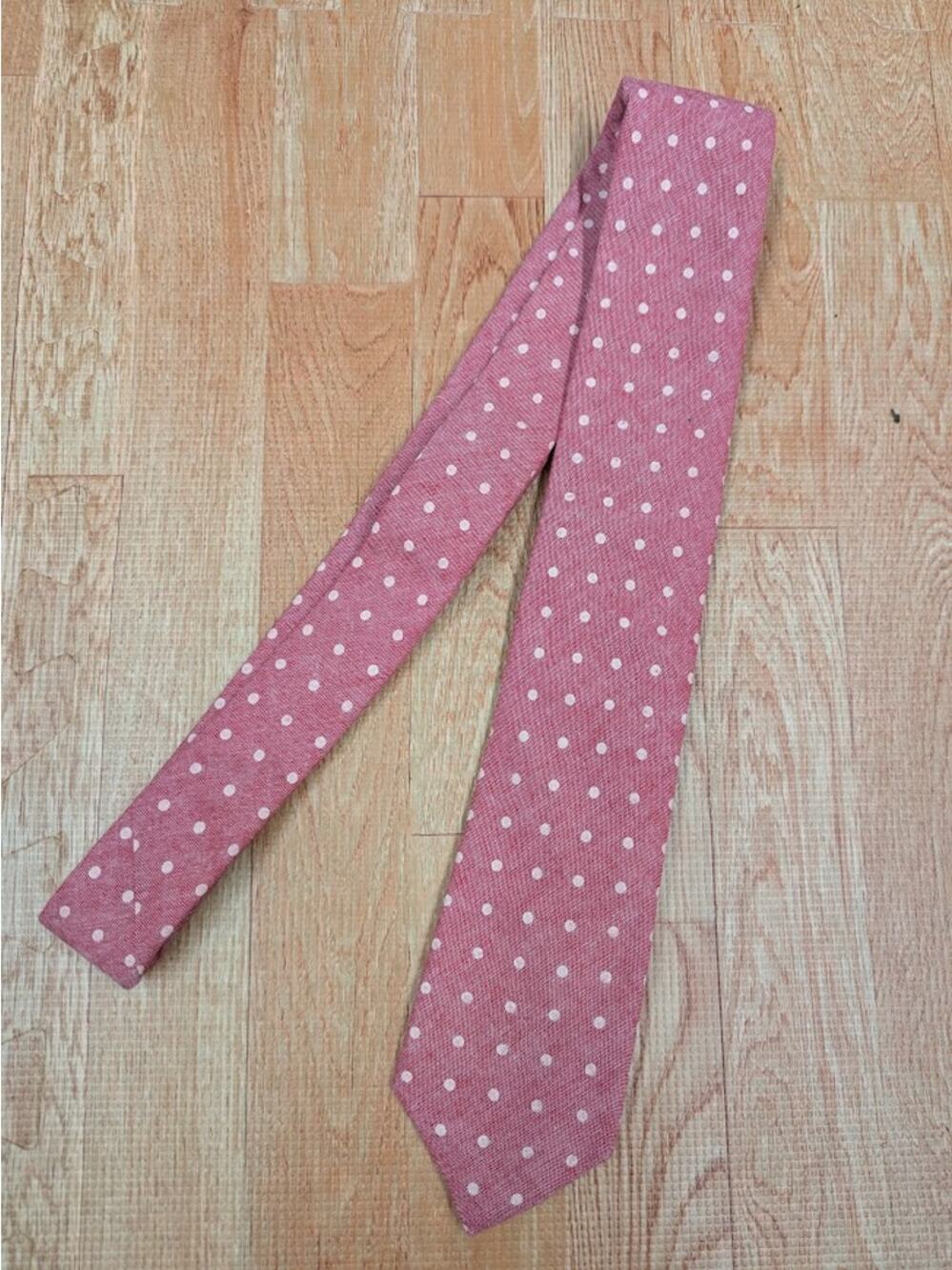 Mosaic Mens slim red with pink polka dot tie 100% cotton